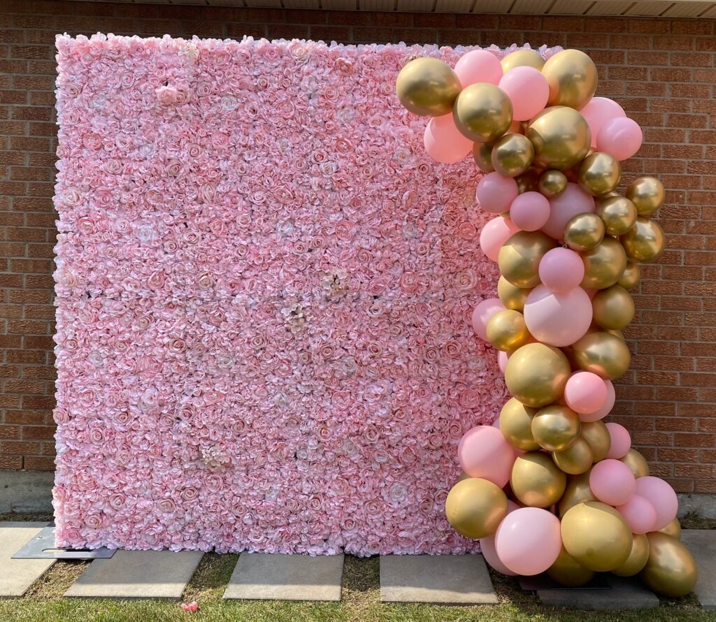 Flower wall with balloon decor in Ajax