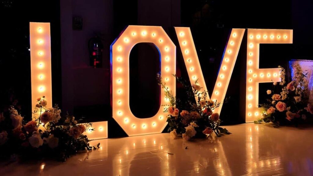 marquee lights spelling love in Brampton