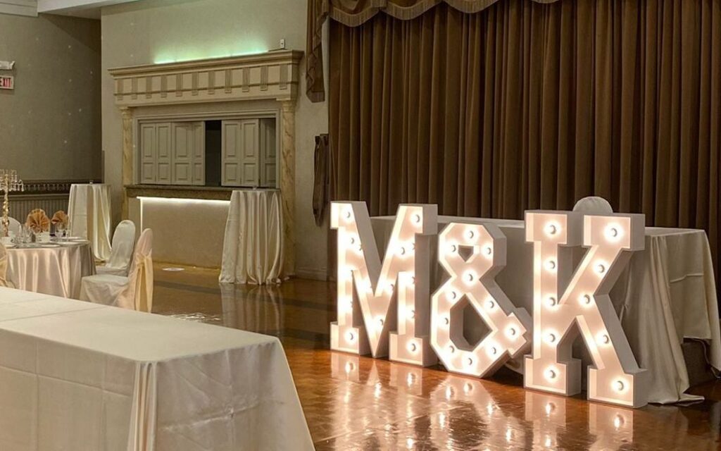 Marquee initials for wedding decor in Brampton