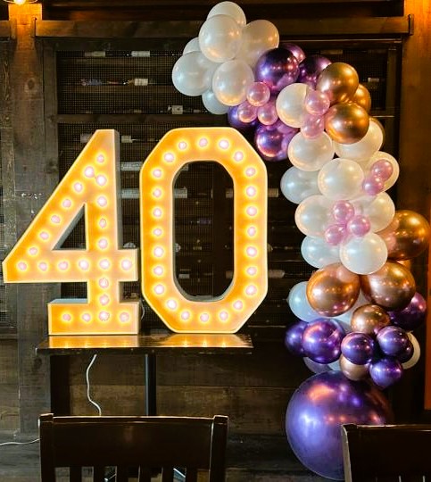 Bright Marquee Numbers with Multi-Coloured Balloon Decor Georgetown