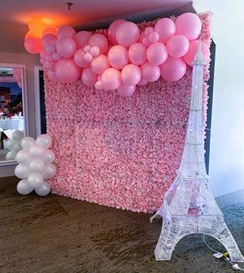 Pink roses flower wall for event in Niagara Falls